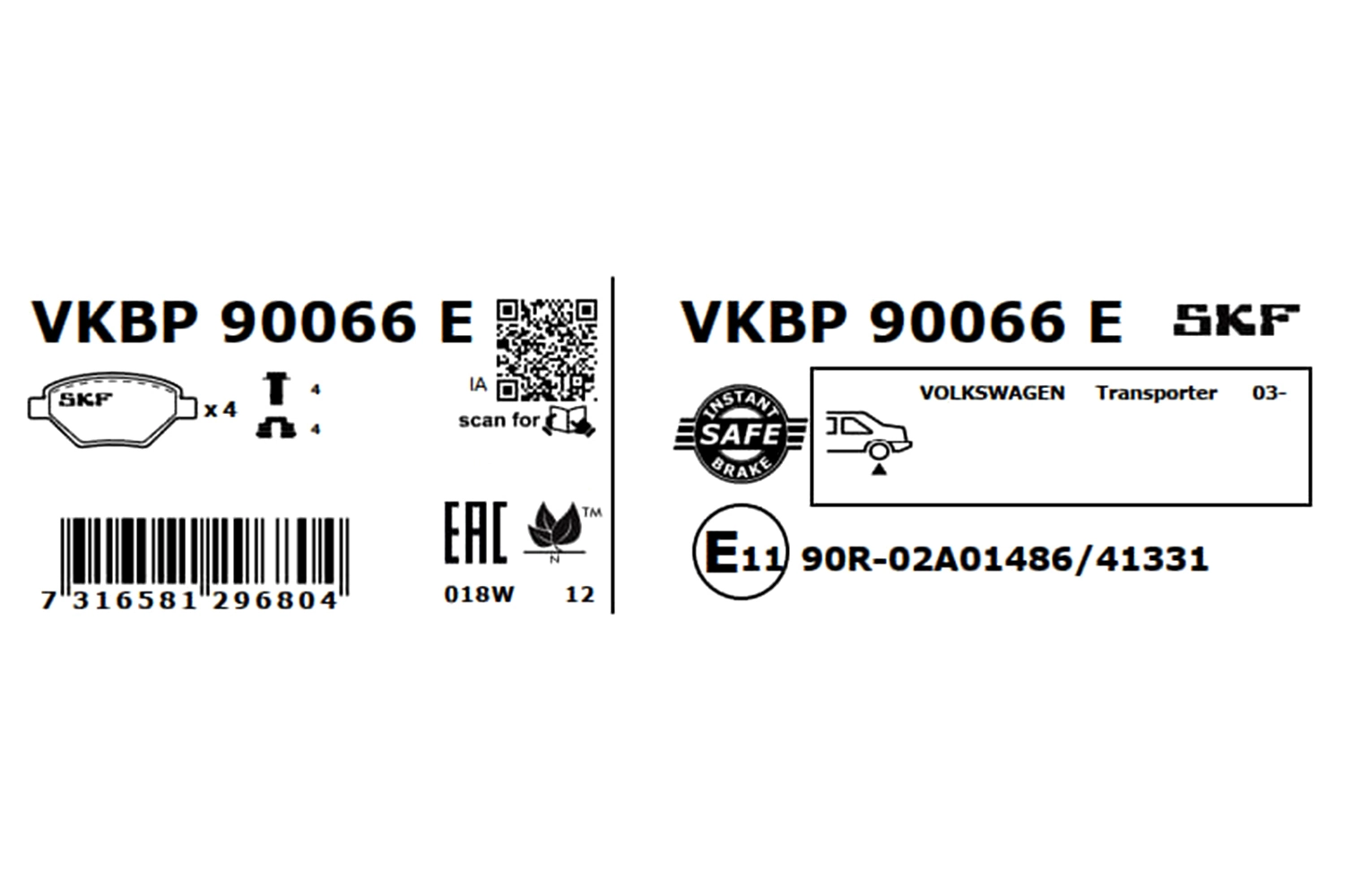Задние дисковые колодки SKF VKBP90066E