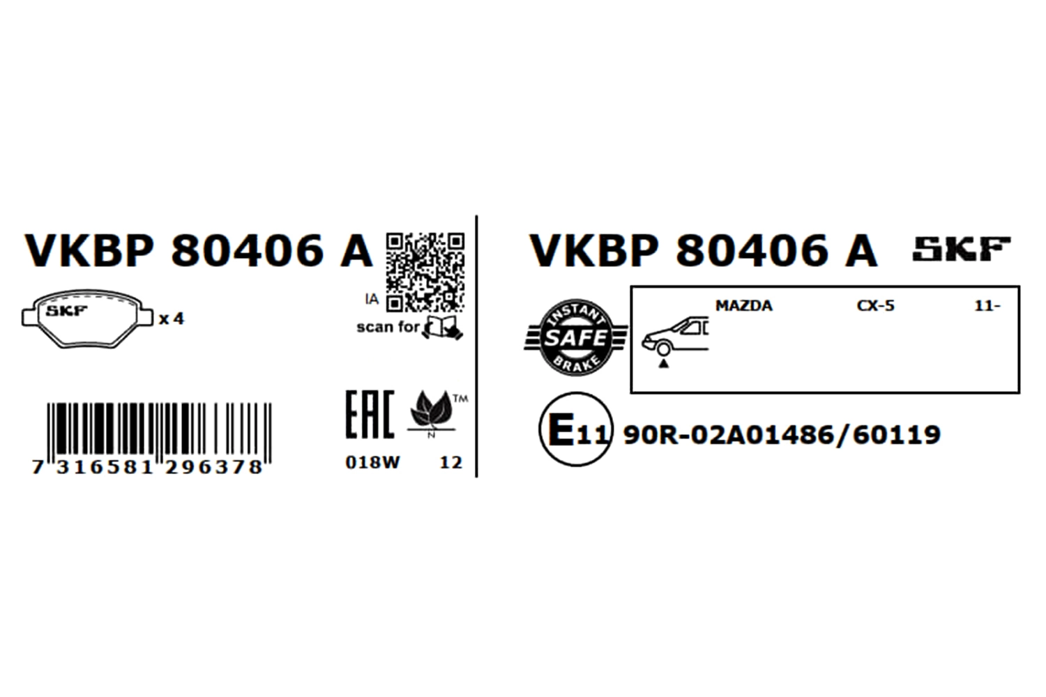 VKBP80406A SKF Колодки передние