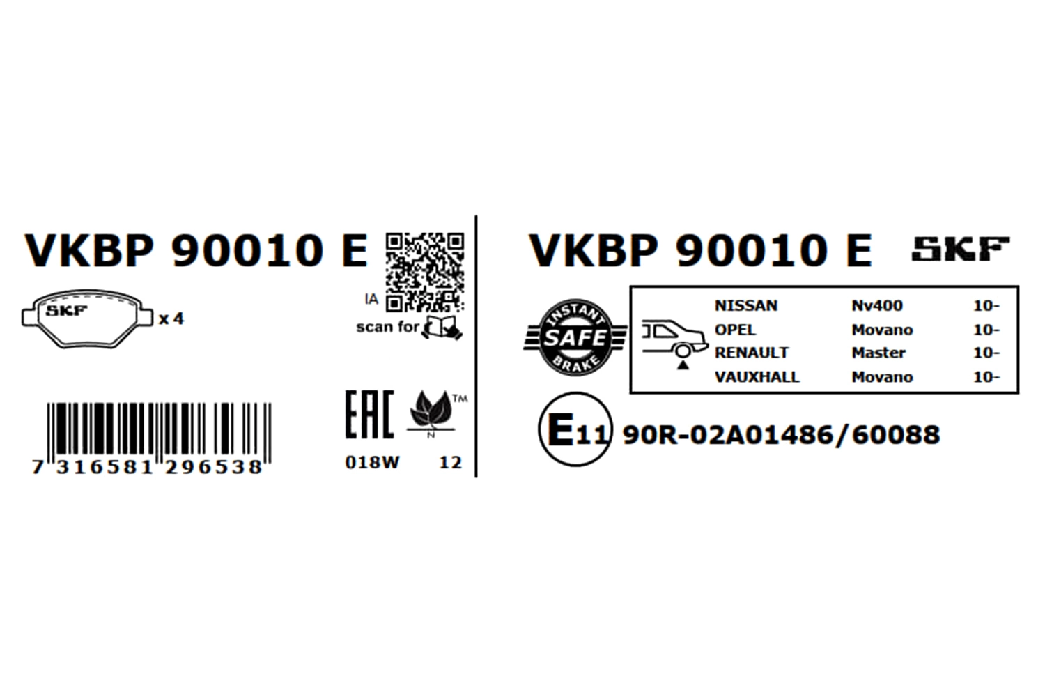 VKBP90010E SKF Колодки тормозные дисковые комплект