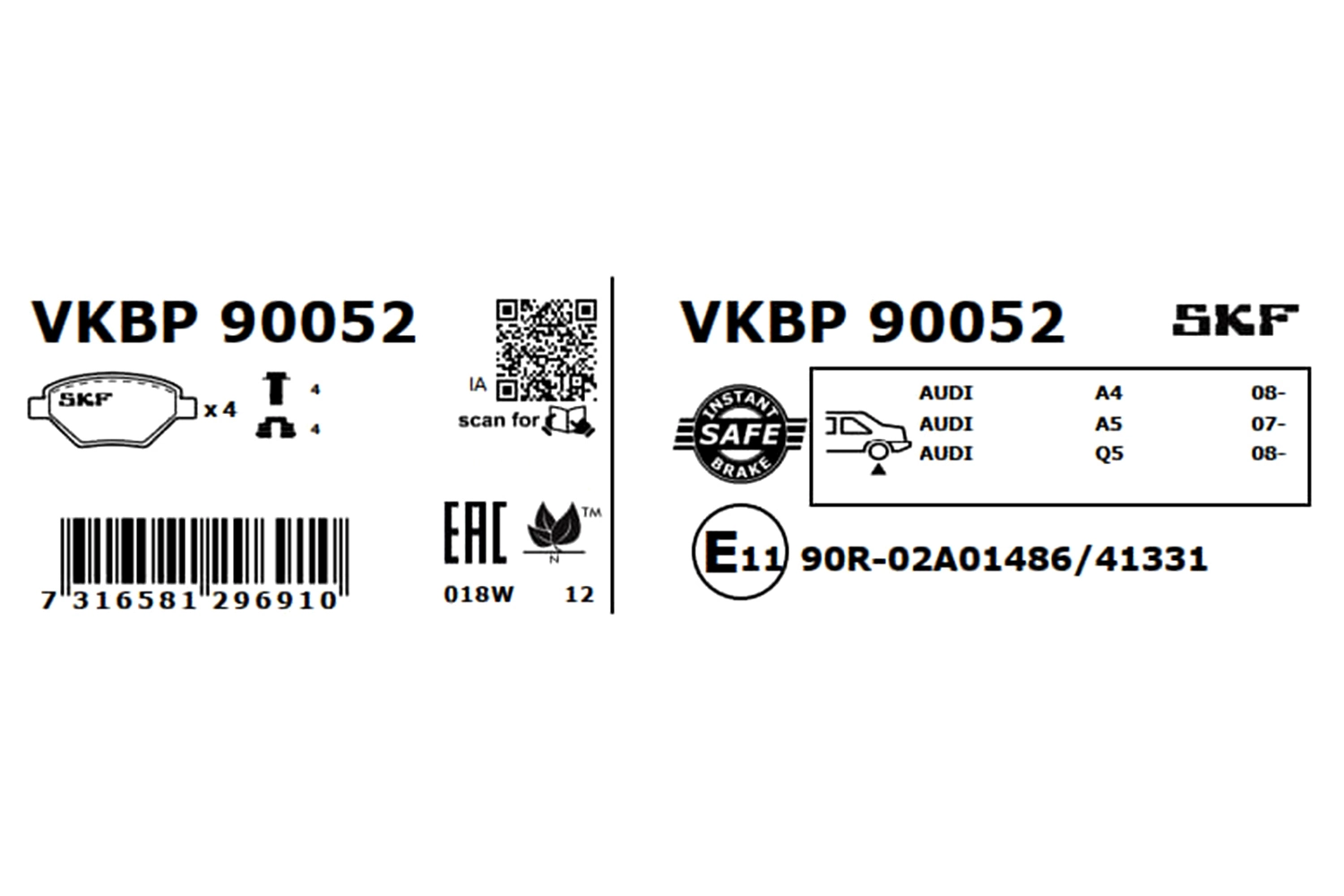Колодки дисковые  SKF VKBP90052 цена, от 29.53 USD