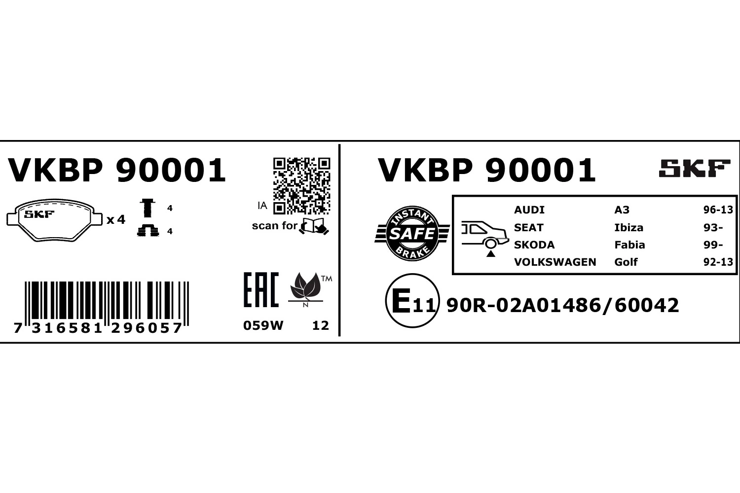 VKBP90001 SKF Колодки тормозные дисковые комплект