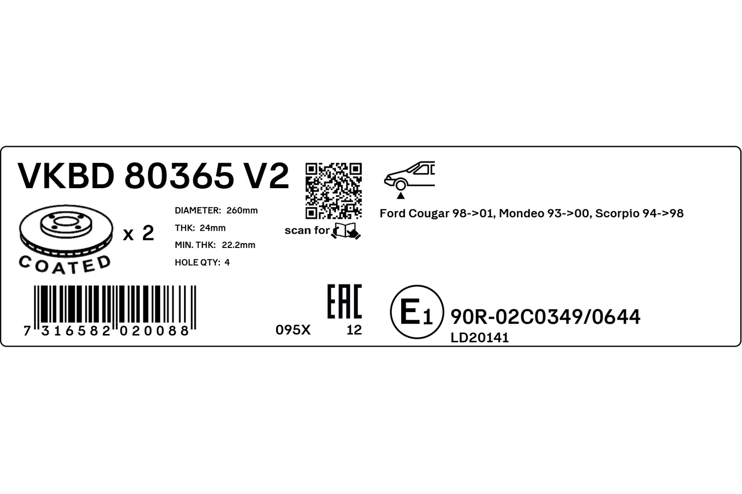 VKBD80365V2 SKF Диск тормозной передний
