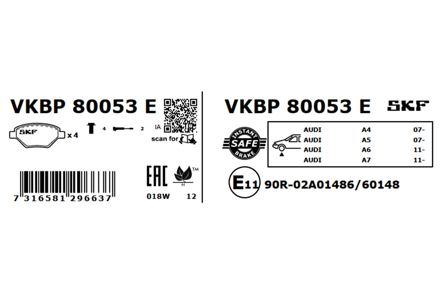 Купить VKBP80053E SKF Колодки тормозные