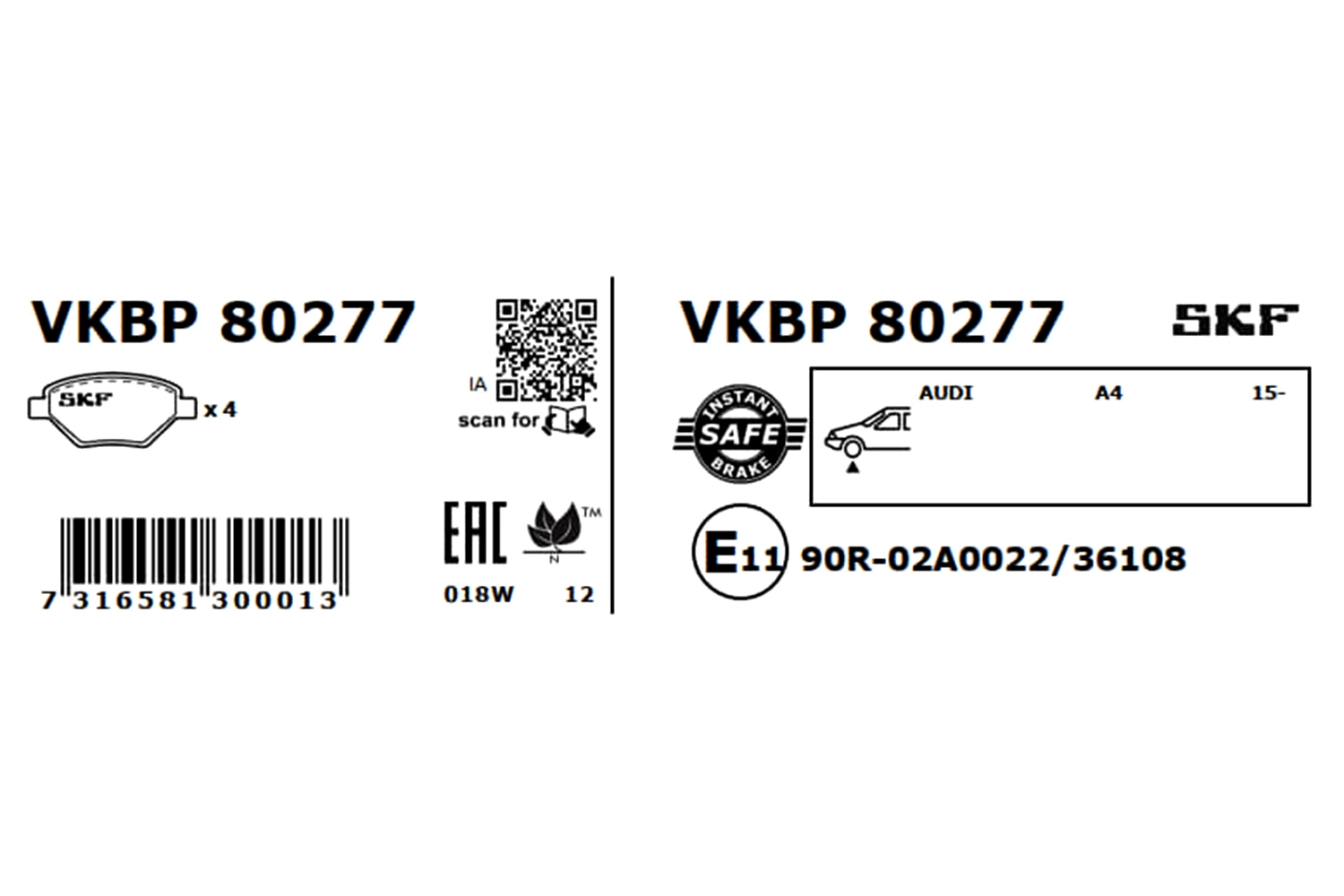 Колодки тормозные передние дисковые SKF VKBP80277