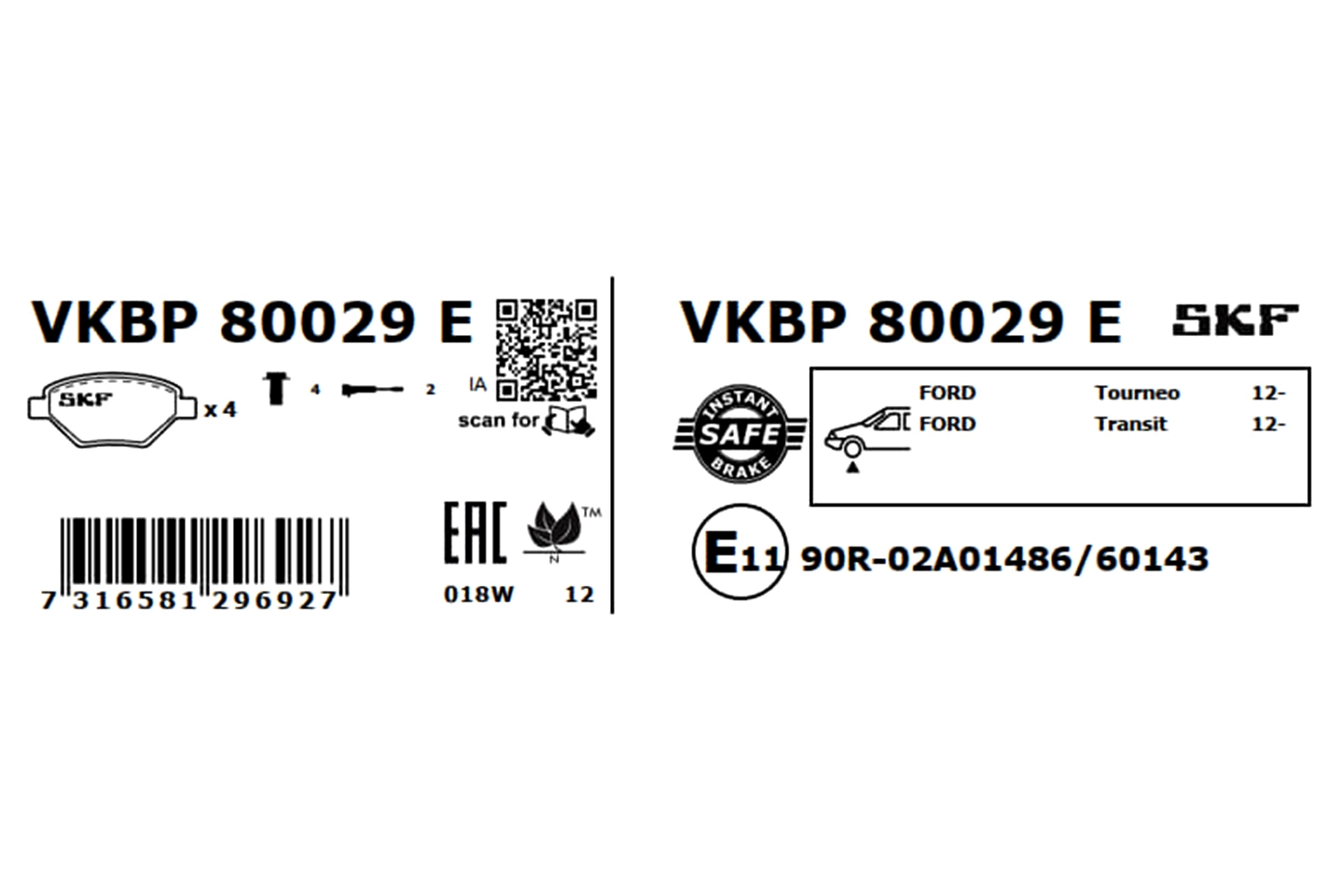 Купить VKBP80029E SKF Колодки тормозные