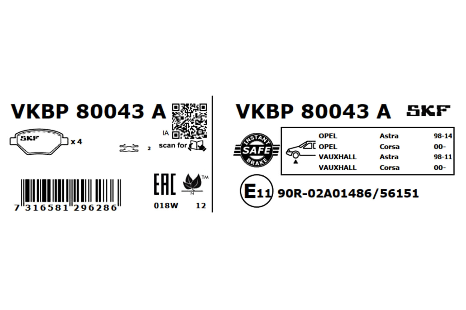 Купить VKBP80043A SKF Колодки тормозные