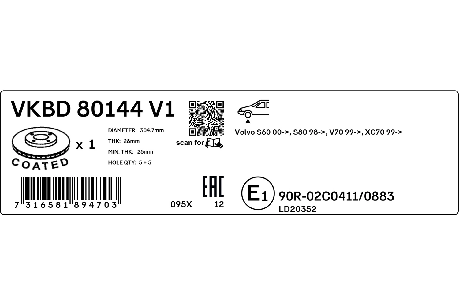 VKBD80144V1 SKF Диск тормозной передний