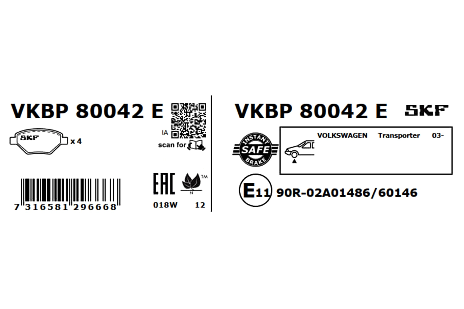 Купить VKBP80042E SKF Колодки тормозные