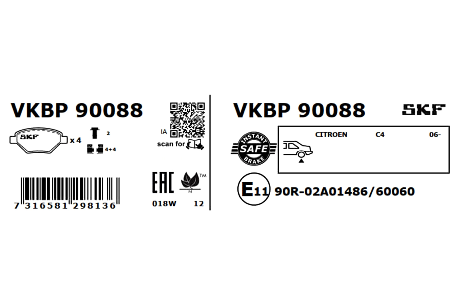 VKBP90088 SKF Колодки тормозные дисковые комплект