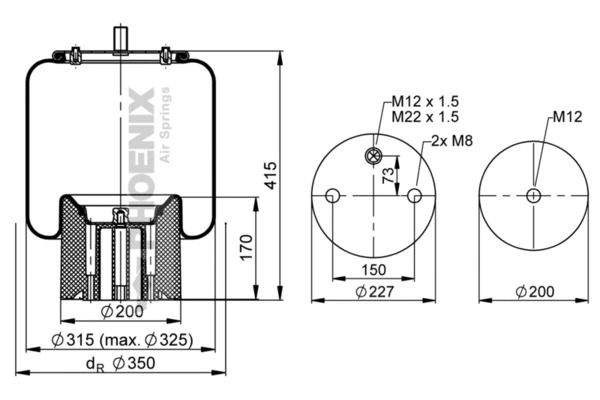 Пневморессора моста Blacktech RML76318CP