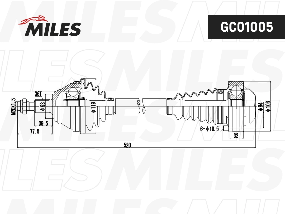 Привод передний левый Miles GC01005 цена, от 91.73 USD