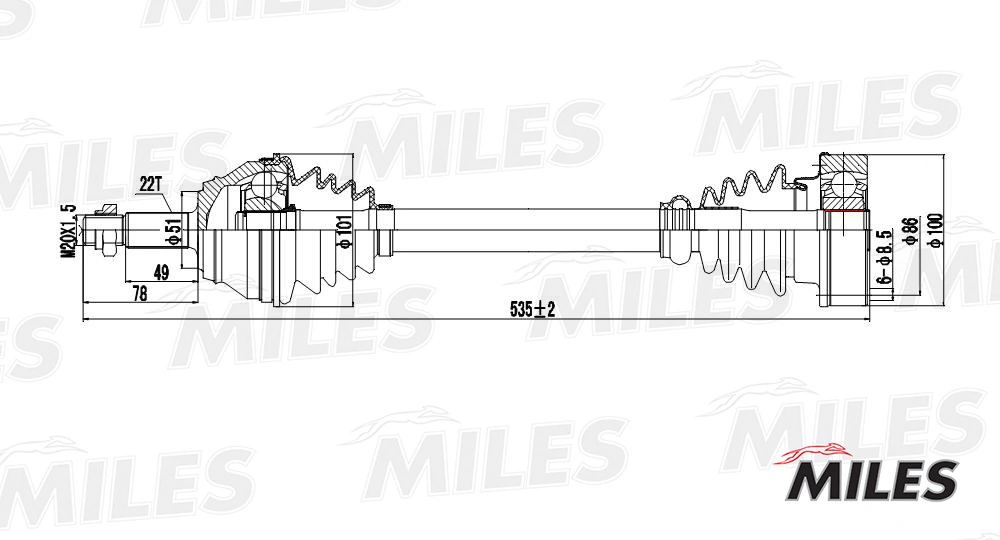 Привод передний правый Miles GC01129 цена, от 94.50 USD