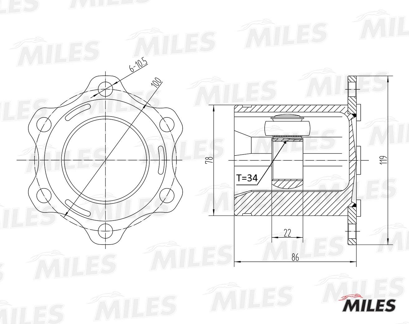 Шарнир угловых скоростей внутренний передний Miles GA10008 цена, от 53.96 USD