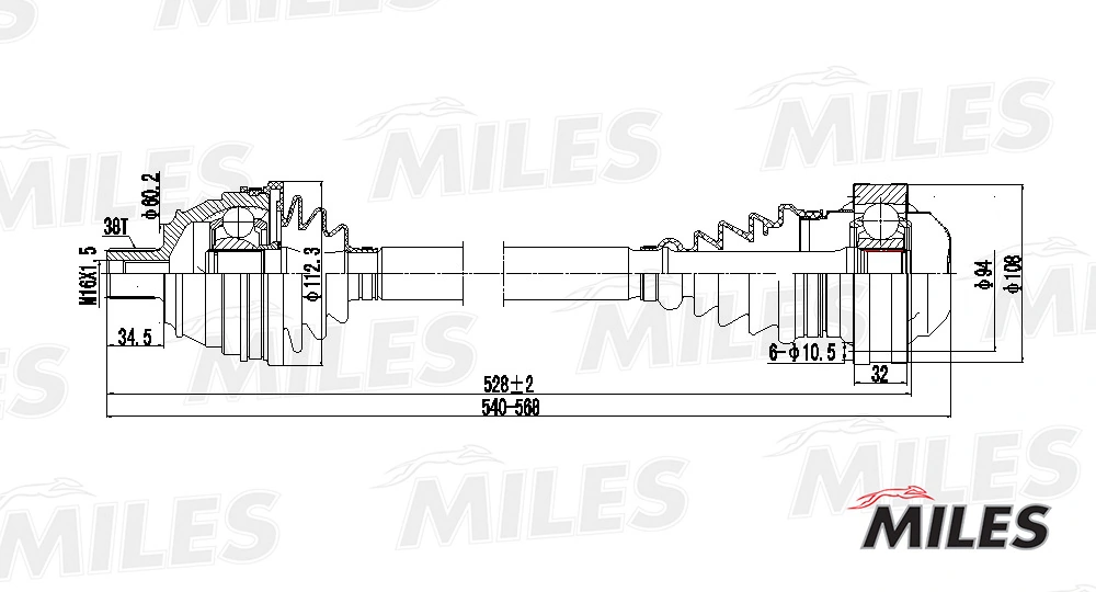 Привод передний правый Miles GC00142 цена, от 61.54 USD