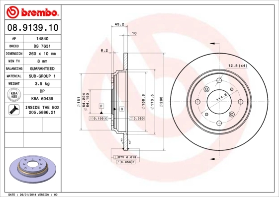 Тормозные диски 8913910 Brembo