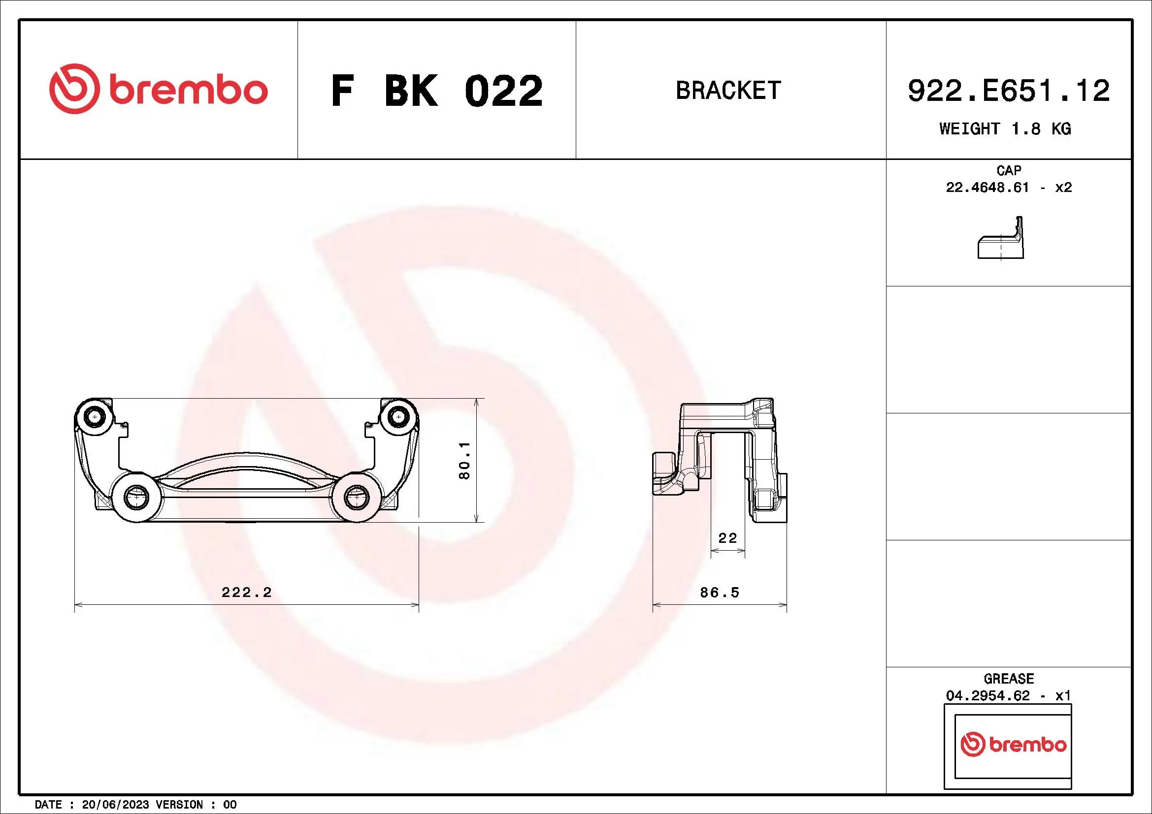 FBK022 Brembo Скоба тормозного заднего суппорта