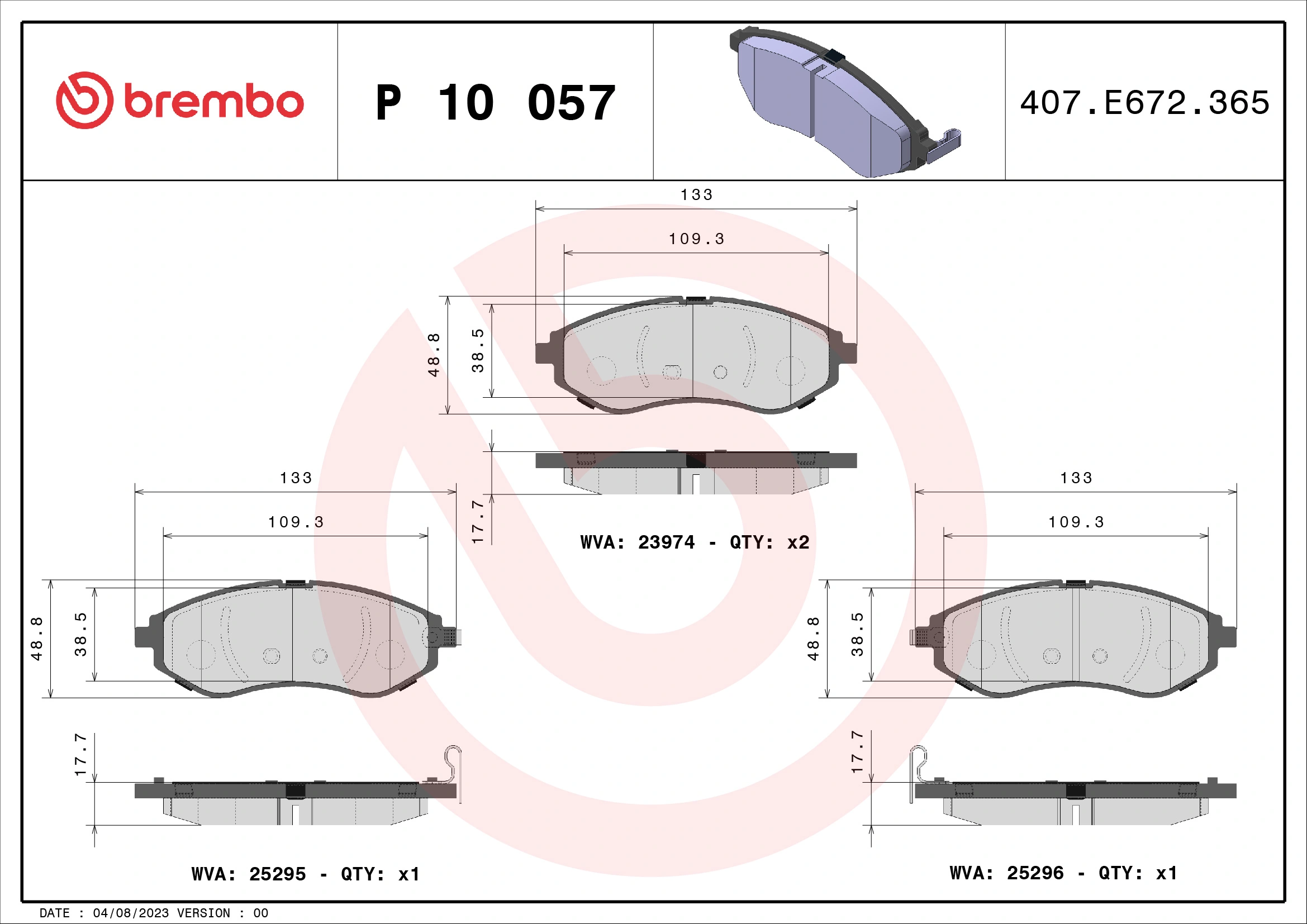 Pastillas de freno delanteras P10057 Brembo