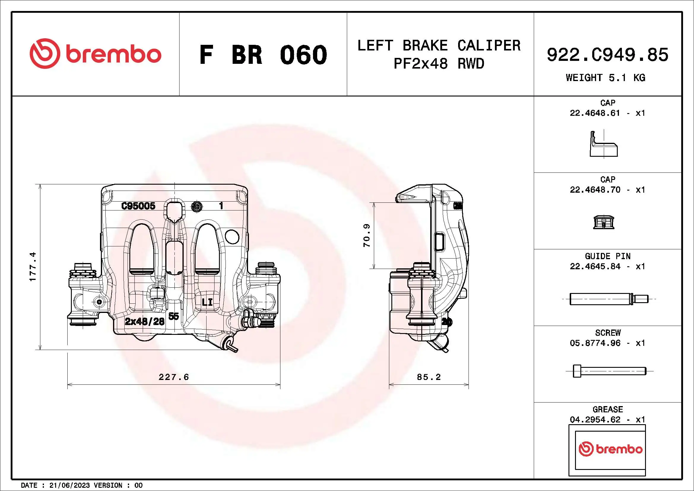 FBR060 Brembo Суппорт тормозной, передний, левый