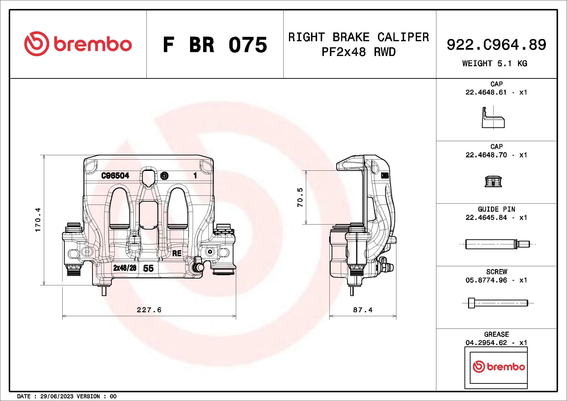 FBR075 Brembo Суппорт тормозной задний правый