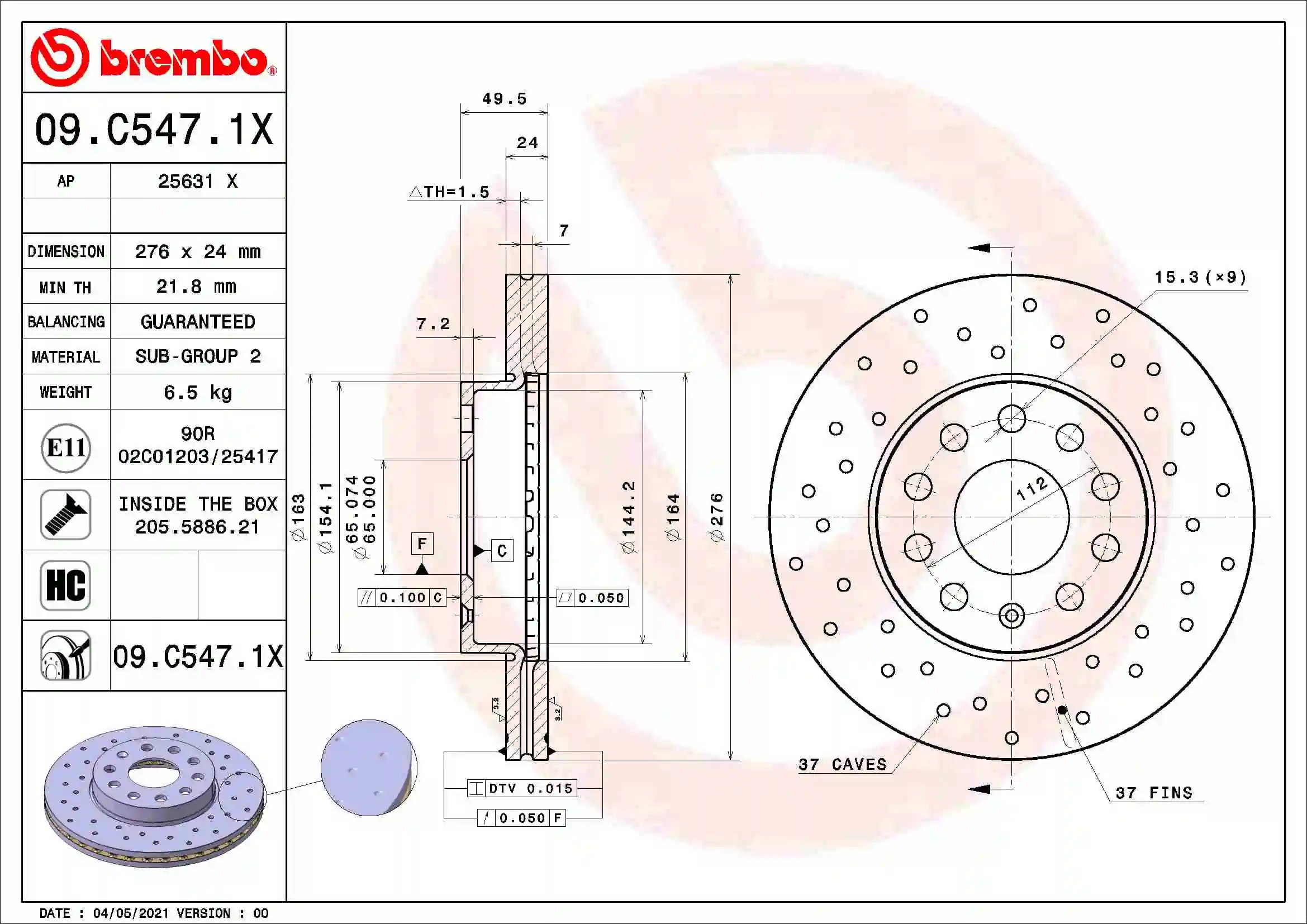 Диск тормозной передний BREMBO 09C5471X