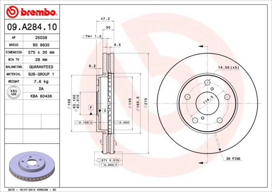 Передний тормозной диск Toyota 4351217090