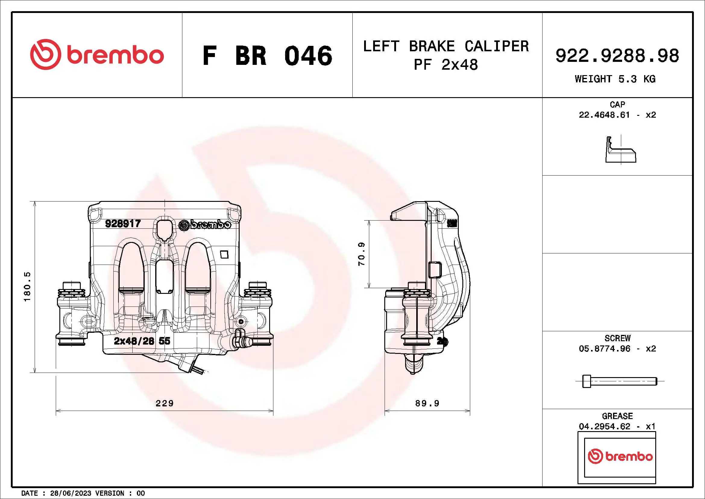 FBR046 Brembo Суппорт тормозной, передний, левый