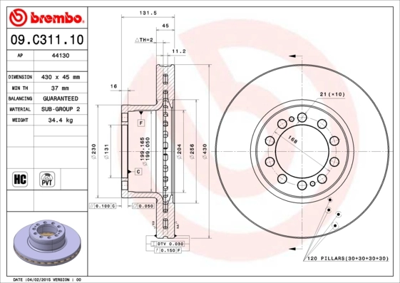 Тормоз дисковый передний Mercedes A9604210312 цена, от 198.41 USD