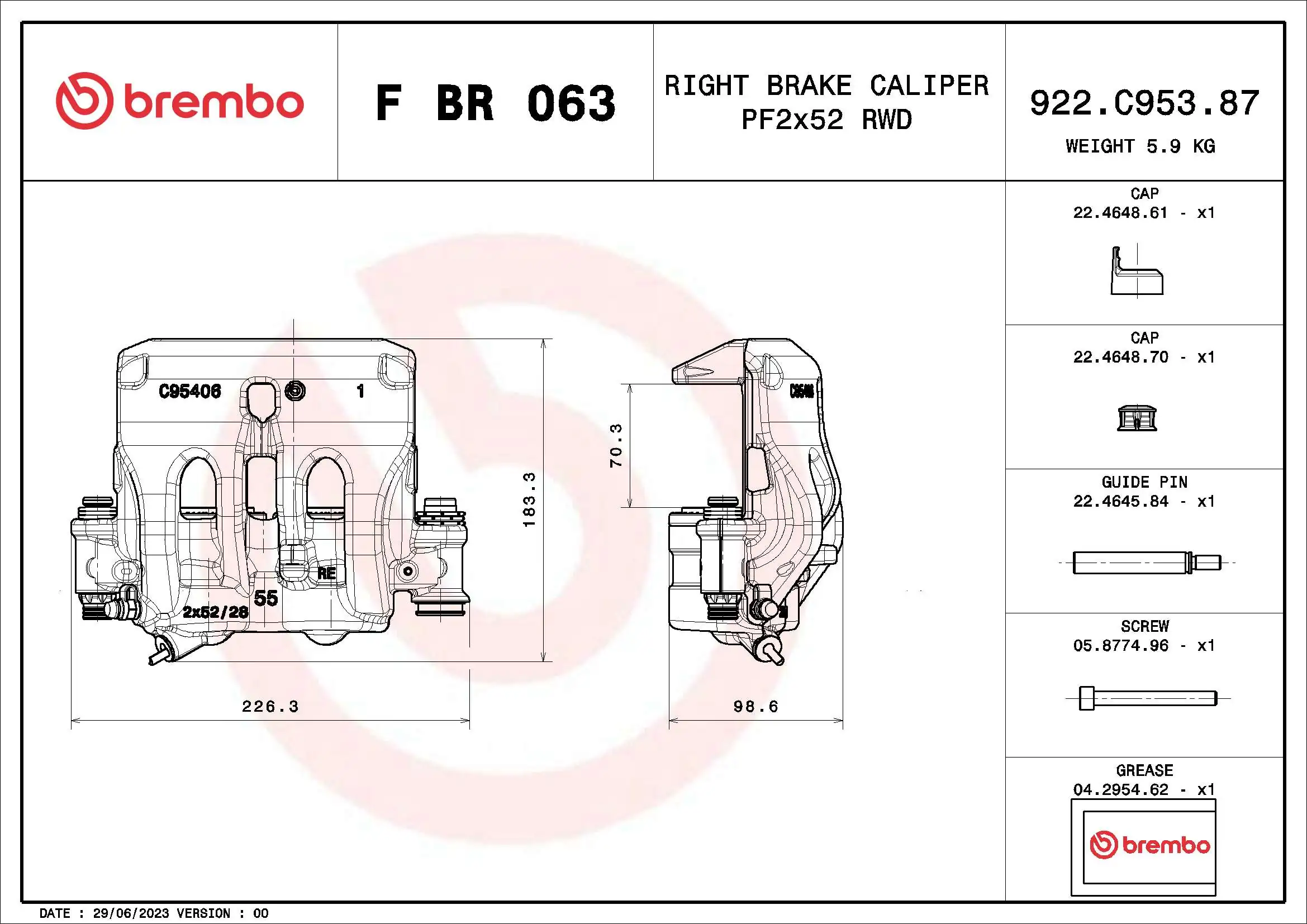 FBR063 Brembo Суппорт тормозной, передний, правый