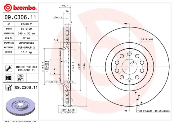09C30611 BREMBO Disco de freno delantero original y equivalente