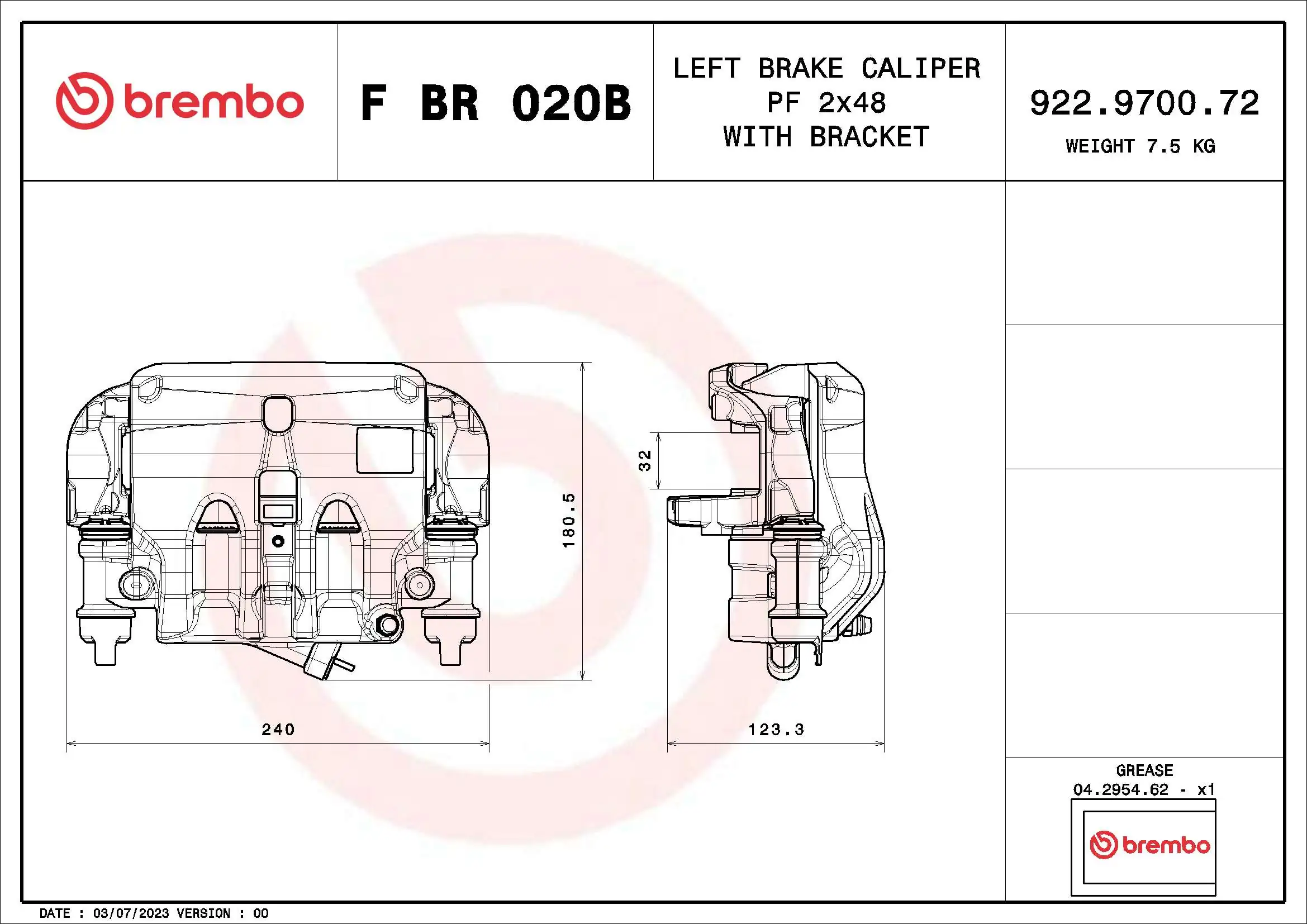 FBR020B Brembo Суппорт тормозной, передний, левый