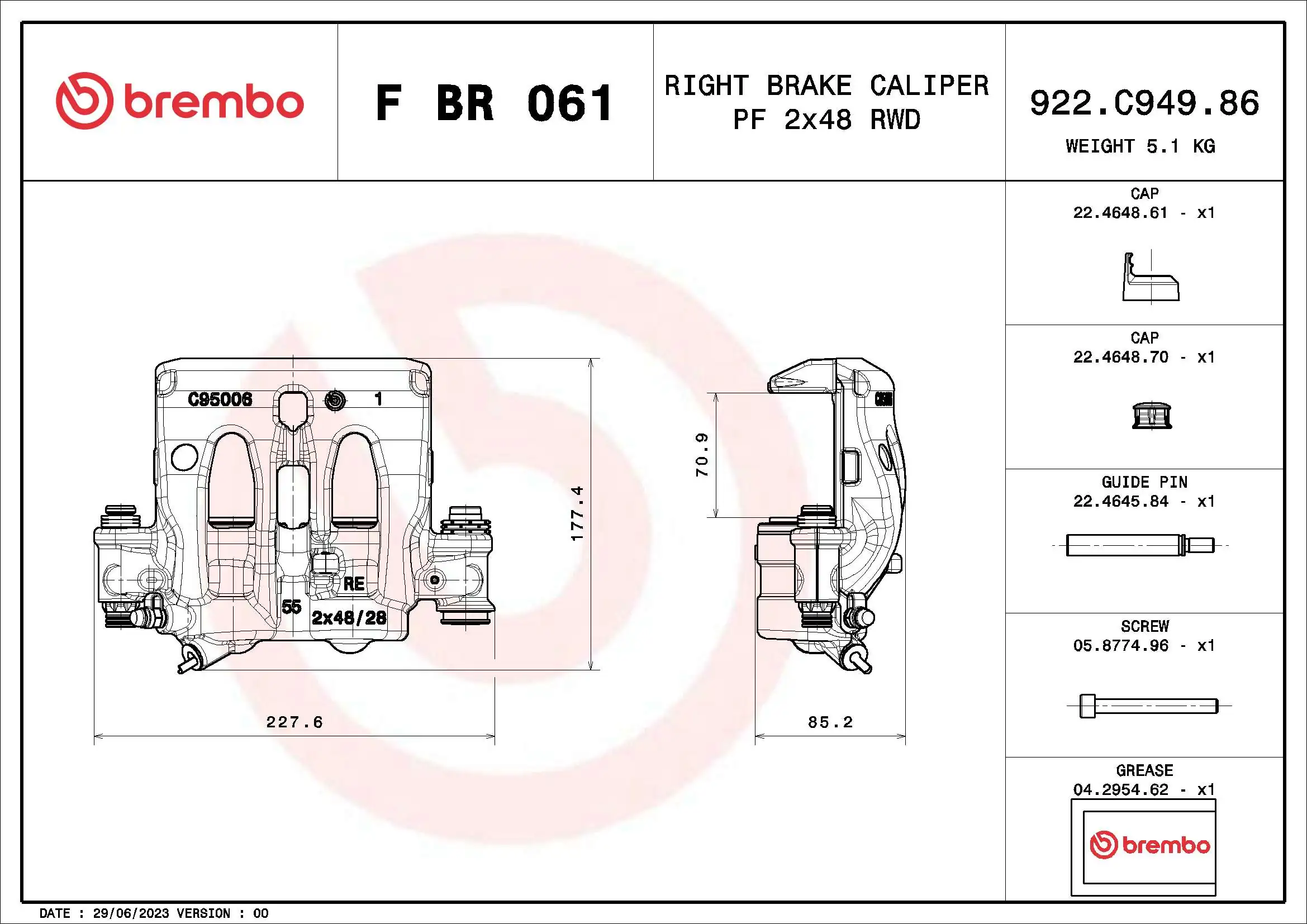 FBR061 Brembo Суппорт тормозной, передний, правый