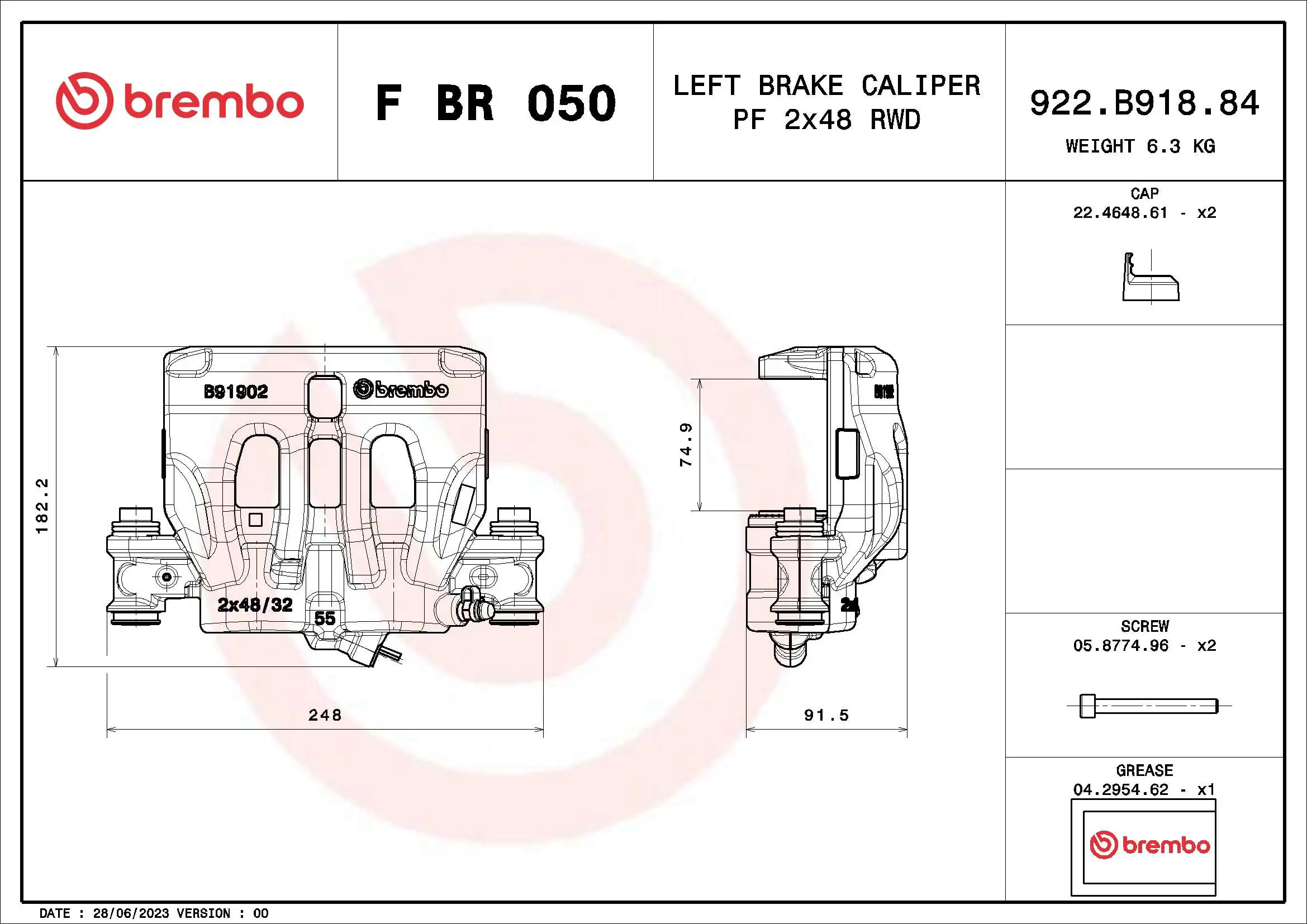 FBR050 Brembo Суппорт тормозной, передний, левый