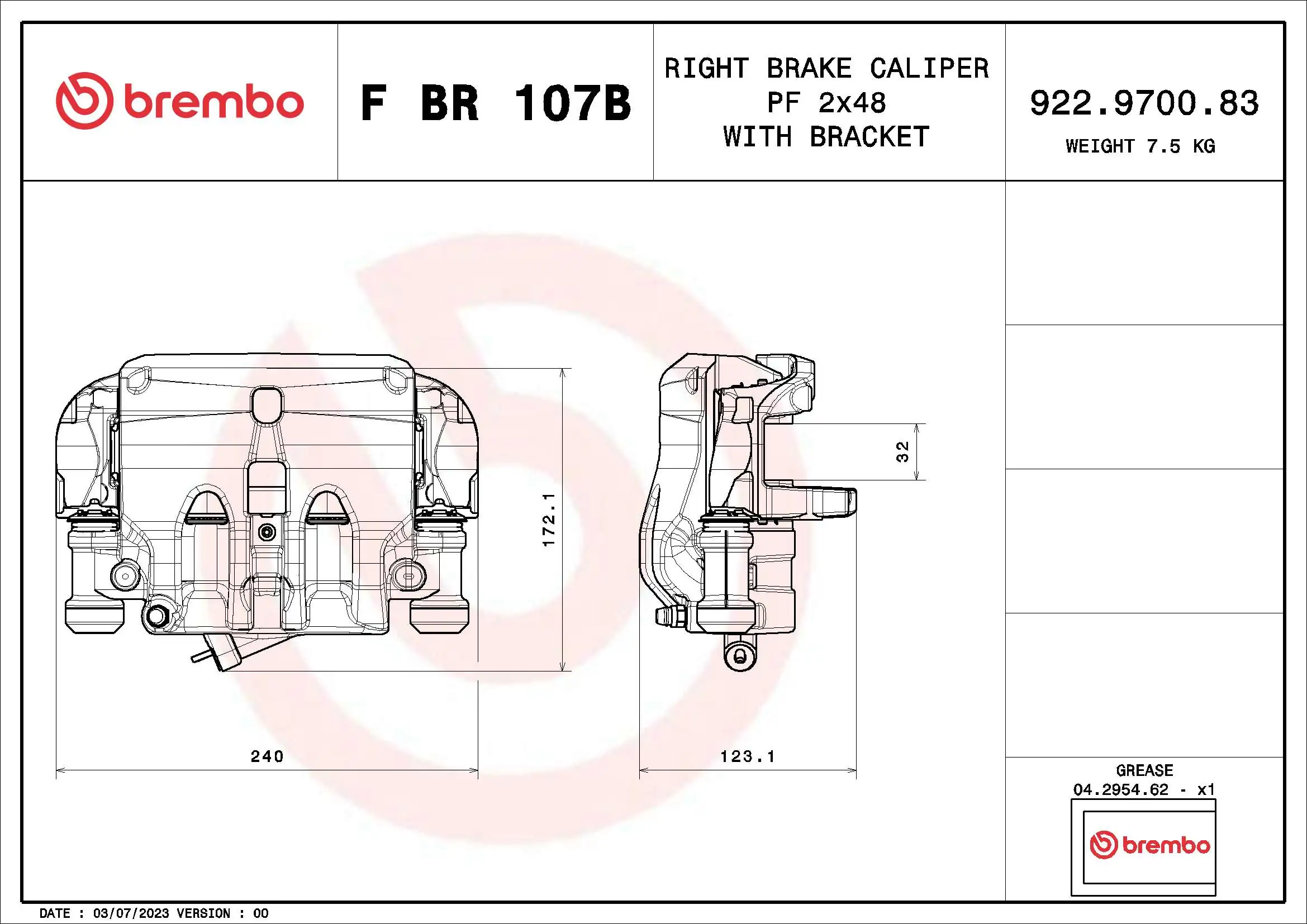 FBR107B Brembo Суппорт тормозной, передний, правый