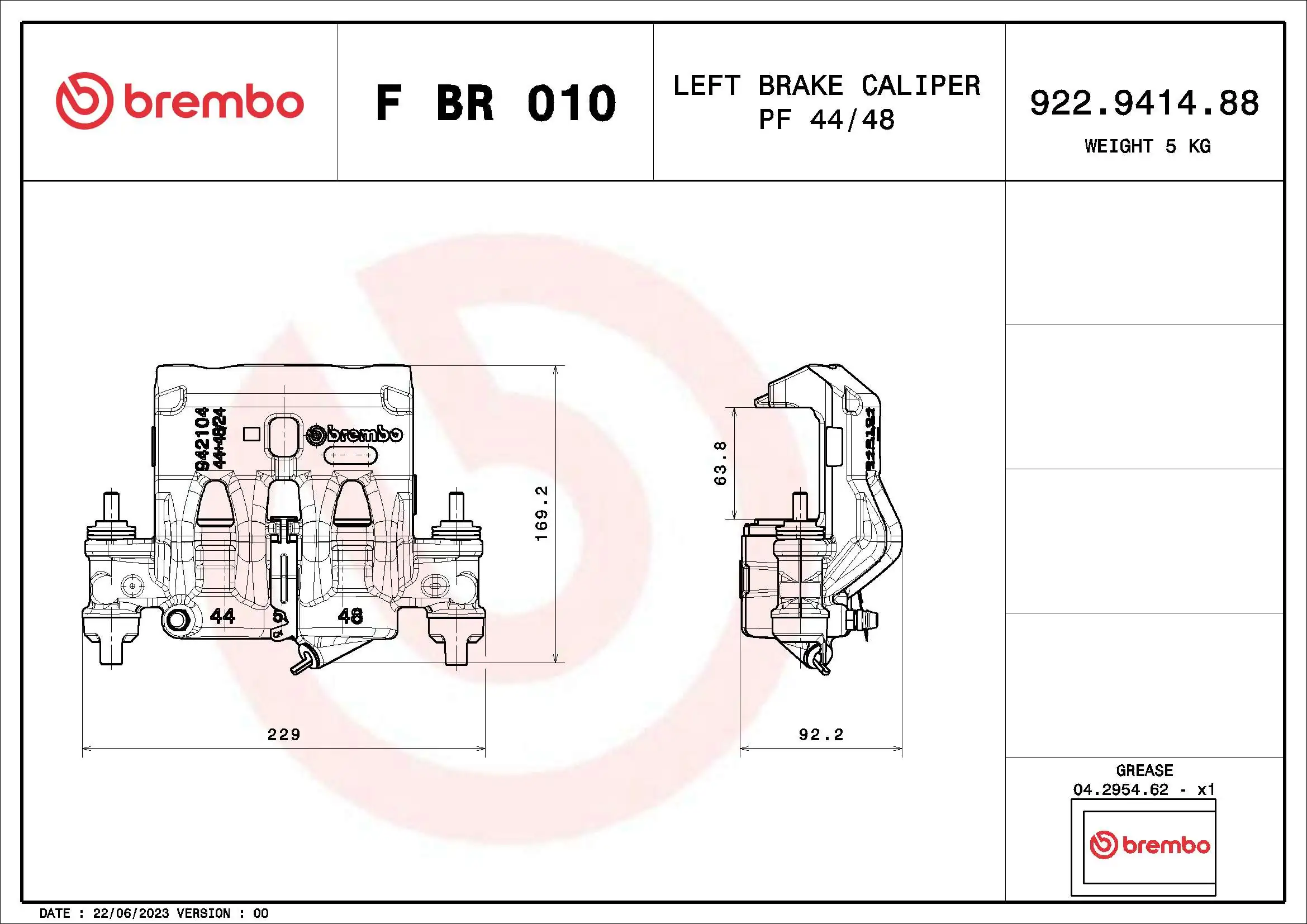 FBR010 Brembo Суппорт тормозной, передний, левый