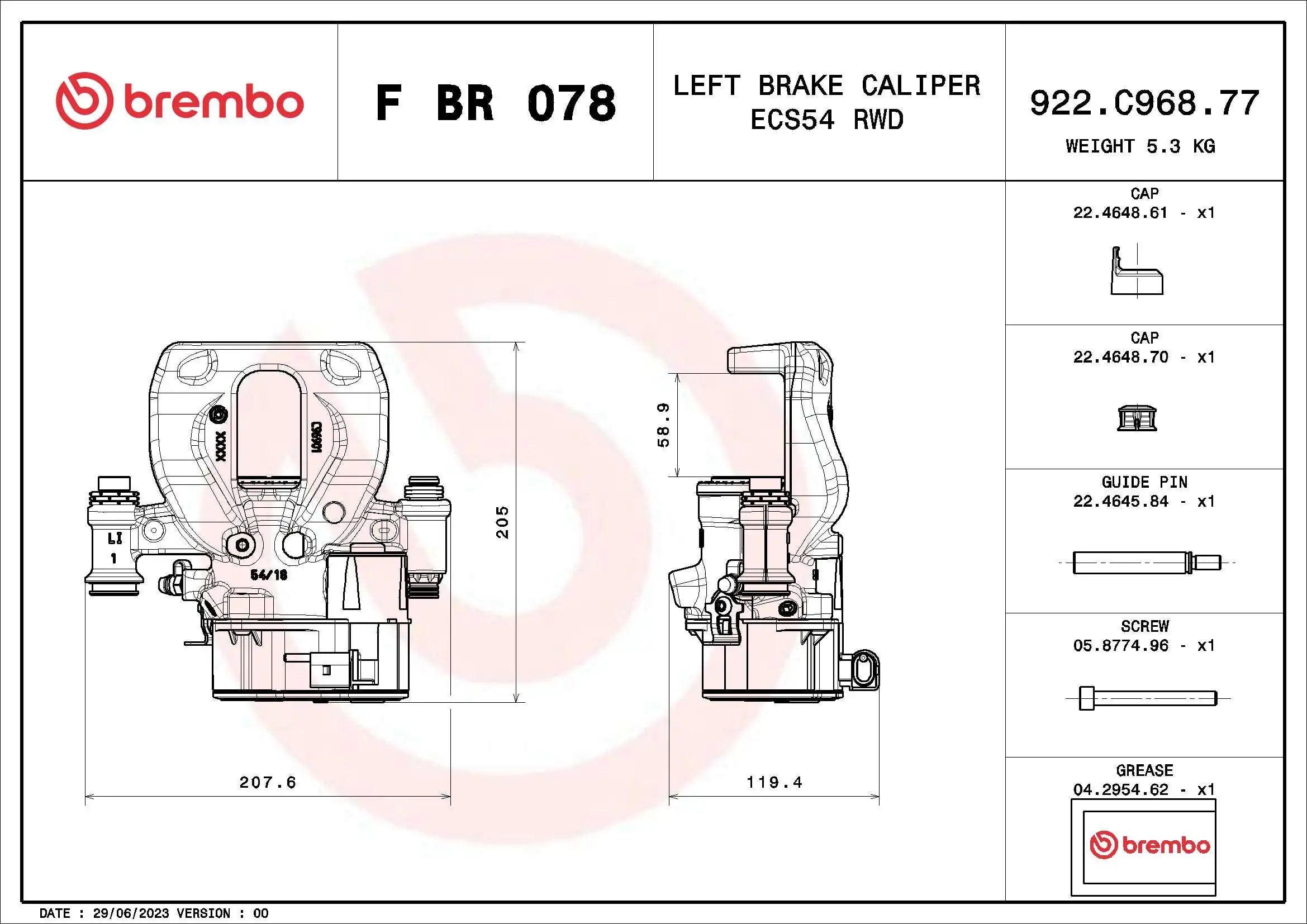 FBR078 Brembo Тормозной суппорт задний левый