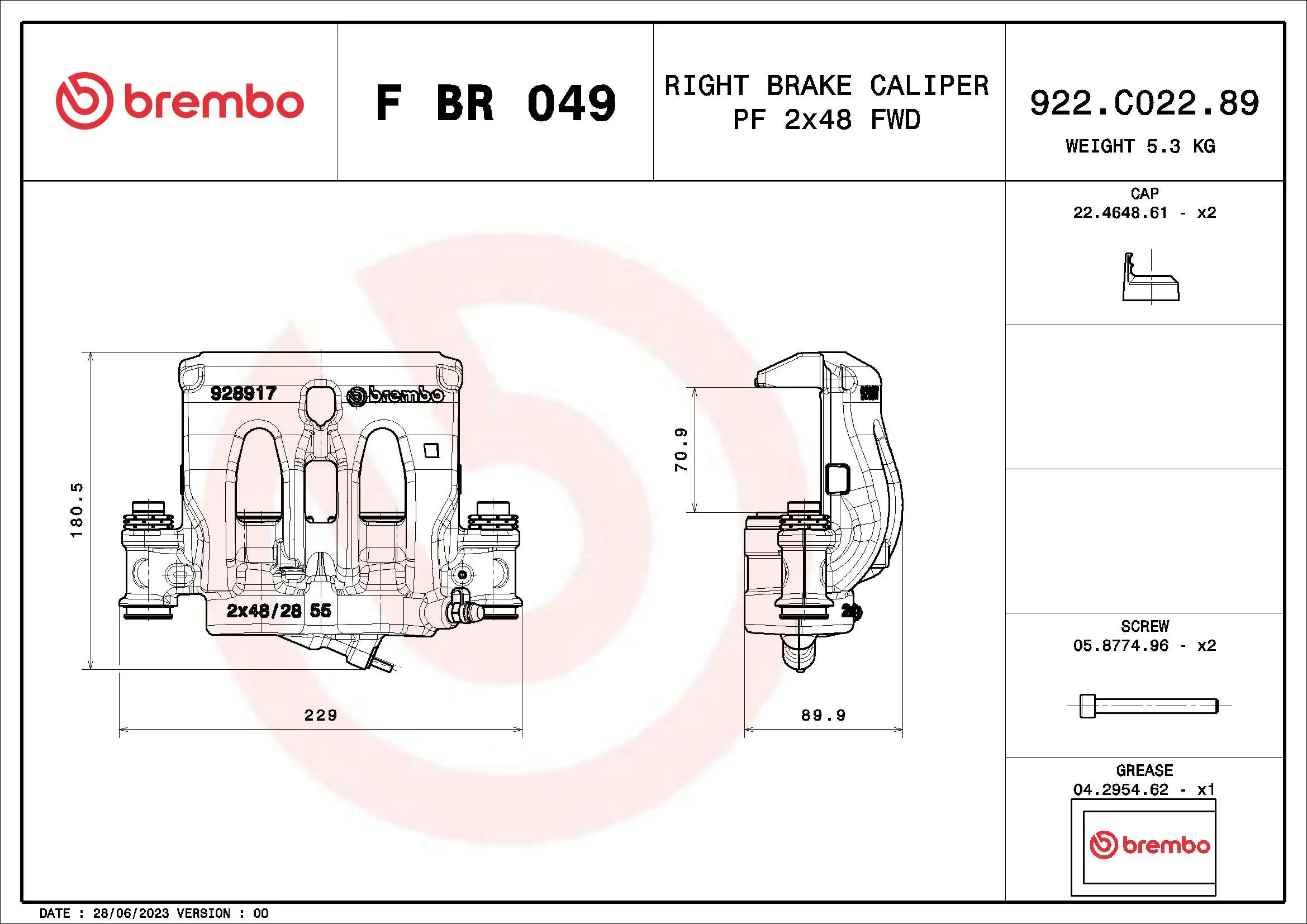 FBR049 Brembo Суппорт тормозной, передний, правый