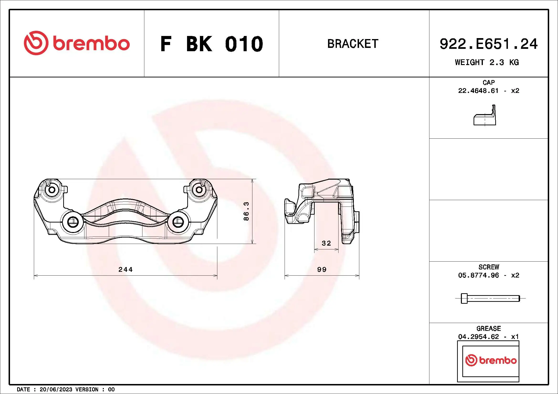 FBK010 Brembo Скоба суппорта переднего