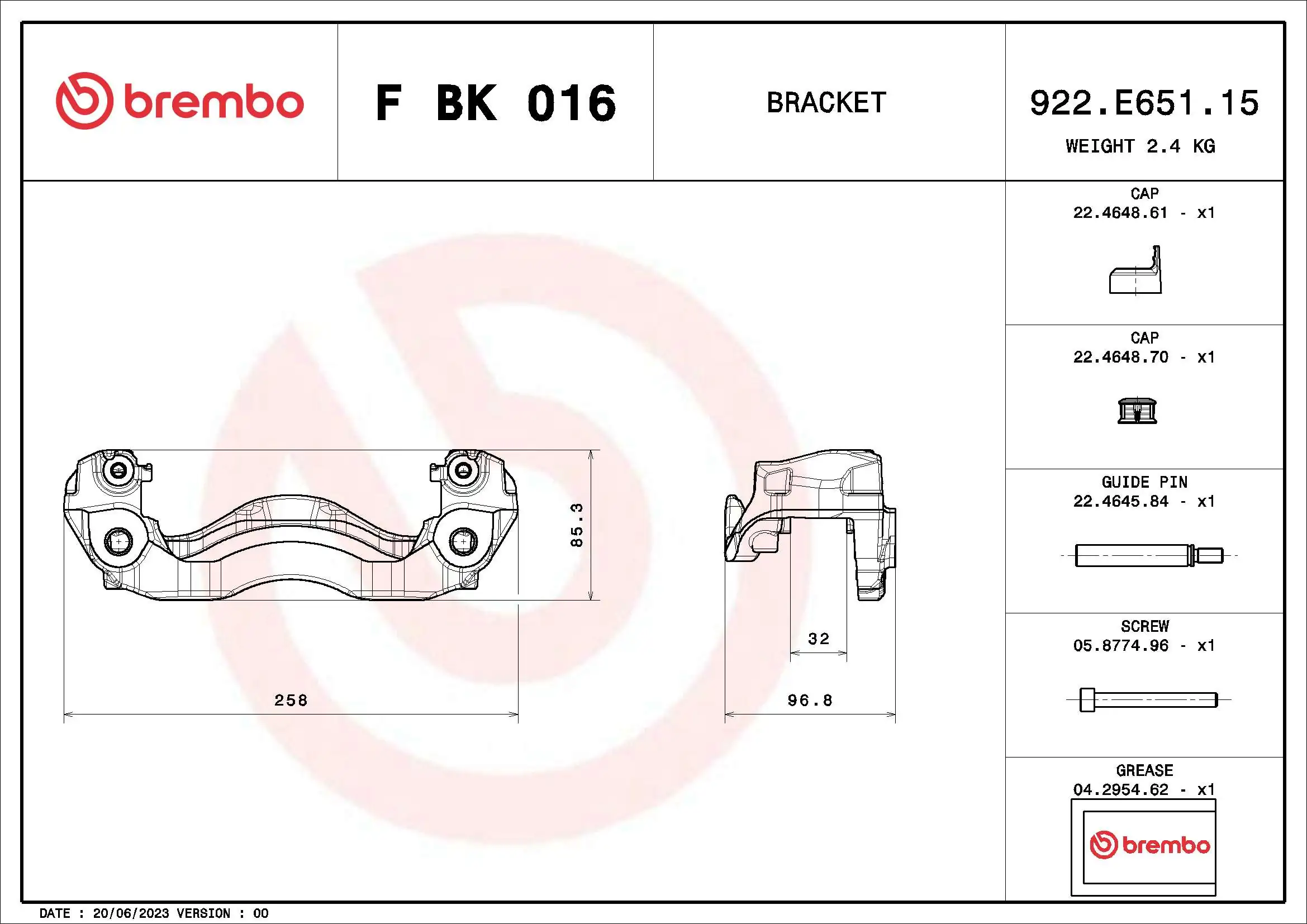 FBK016 Brembo Скоба суппорта переднего