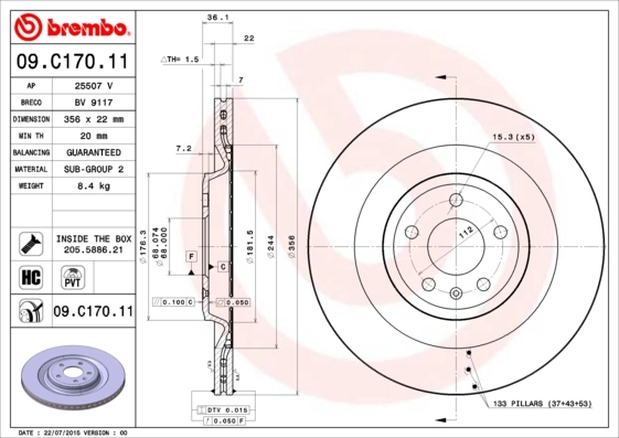 Диск тормозной задний BREMBO 09C17011