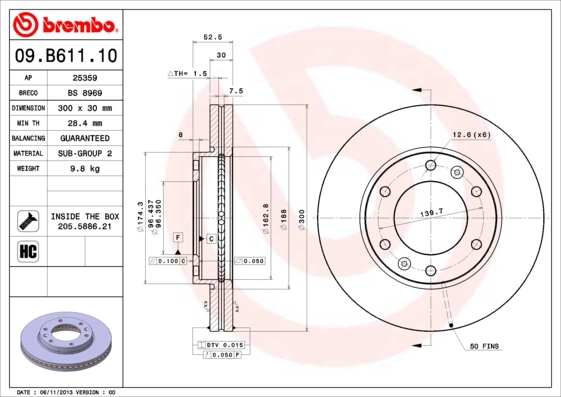 Диск тормозной передний BREMBO 09B61110