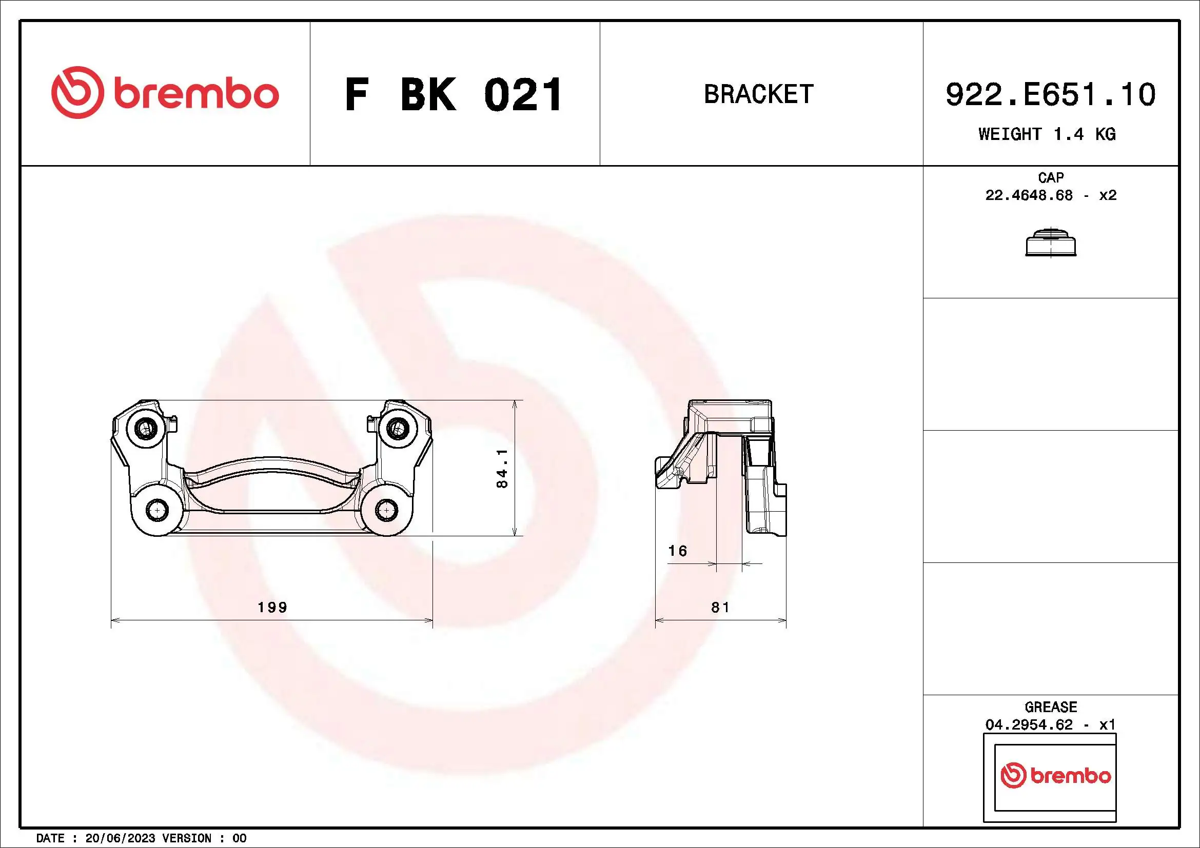 FBK021 Brembo Скоба тормозного заднего суппорта