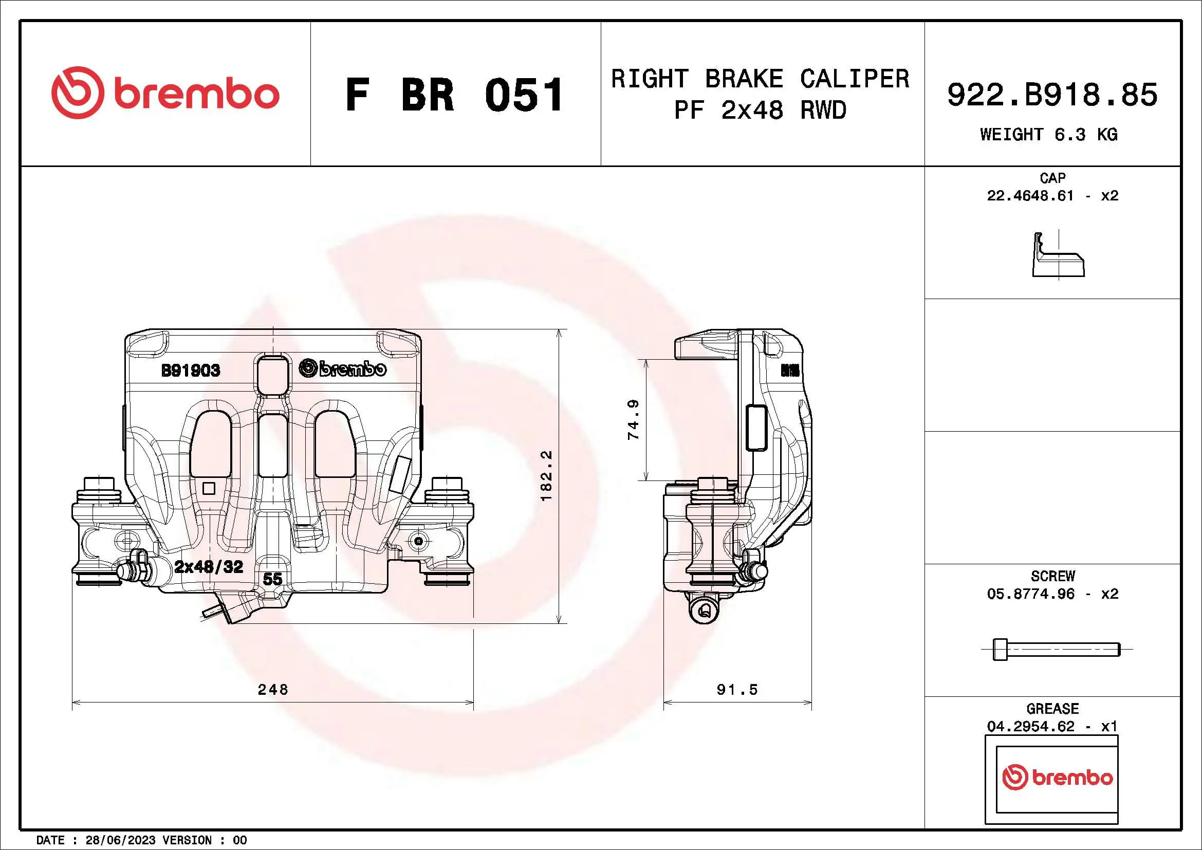 FBR051 Brembo Суппорт тормозной, передний, правый