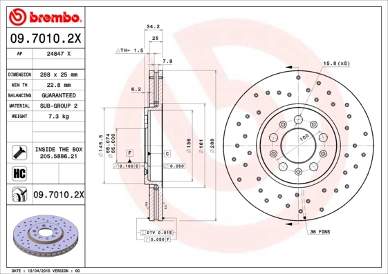 Disco do freio dianteiro Skoda Rapid NH3, NK3, NK6