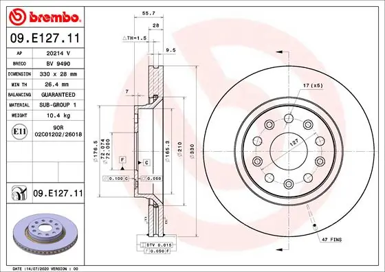 Тормоз дисковый передний Fiat/Alfa/Lancia K68250087AA цена, от 104.79 USD