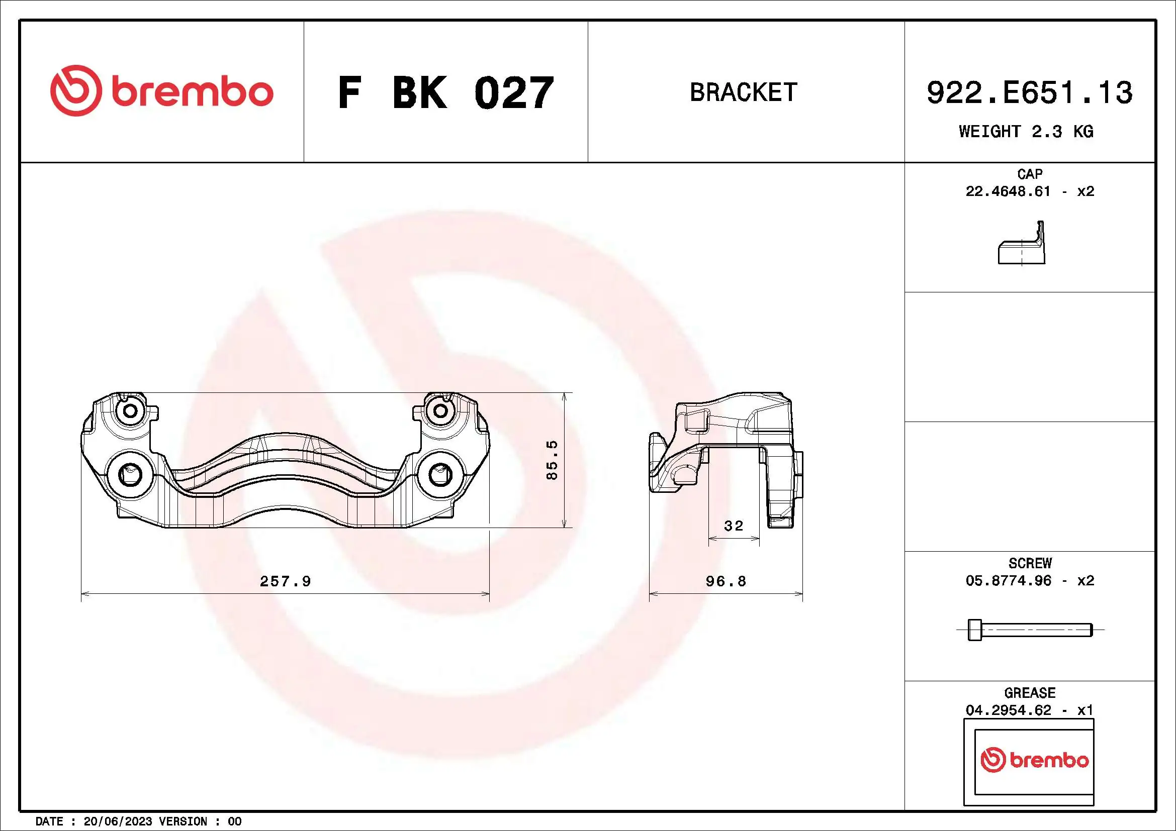 FBK027 Brembo Скоба суппорта переднего