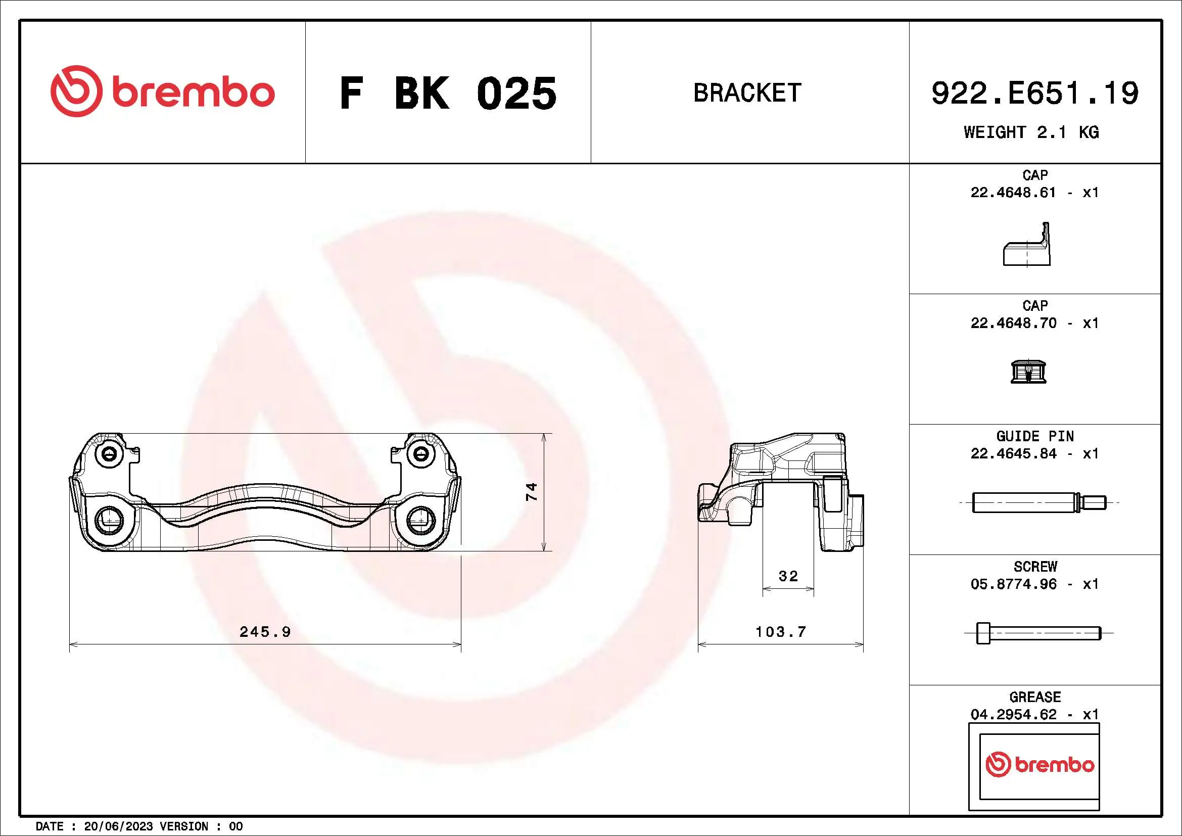 FBK025 Brembo Скоба тормозного заднего суппорта