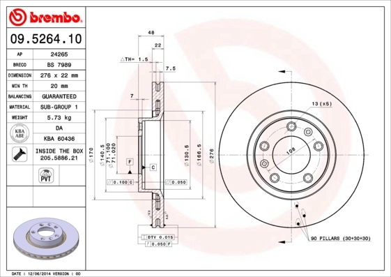 Передние тормозные диски 96054779 Peugeot/Citroen