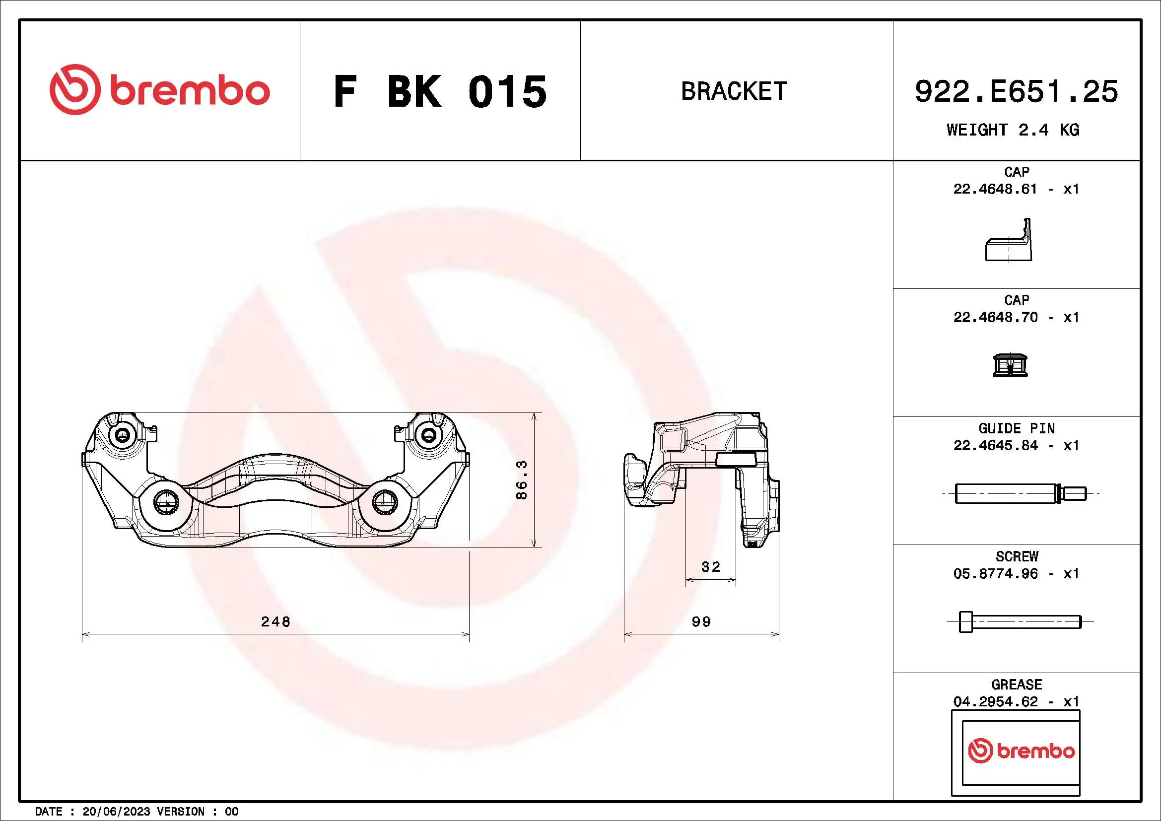 FBK015 Brembo Скоба суппорта переднего