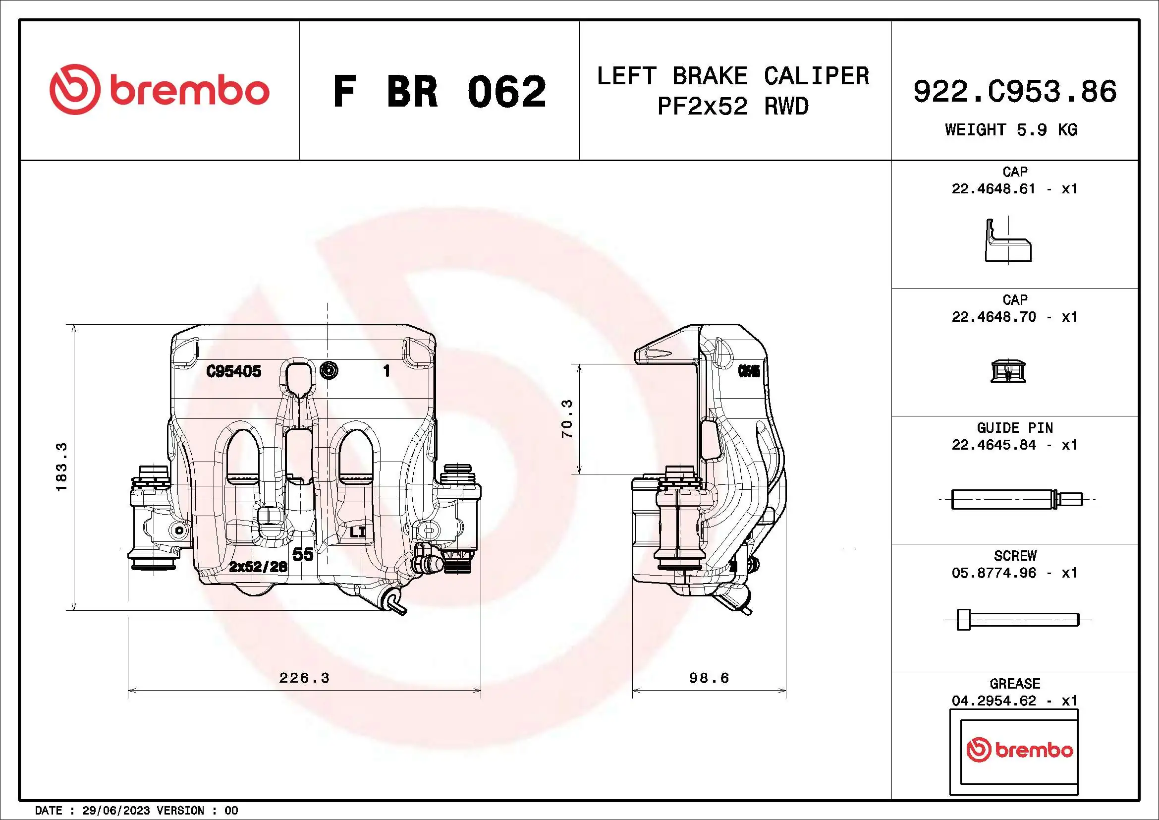FBR062 Brembo Суппорт тормозной, передний, левый