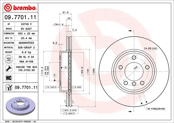Диск тормозной передний BREMBO 09770111